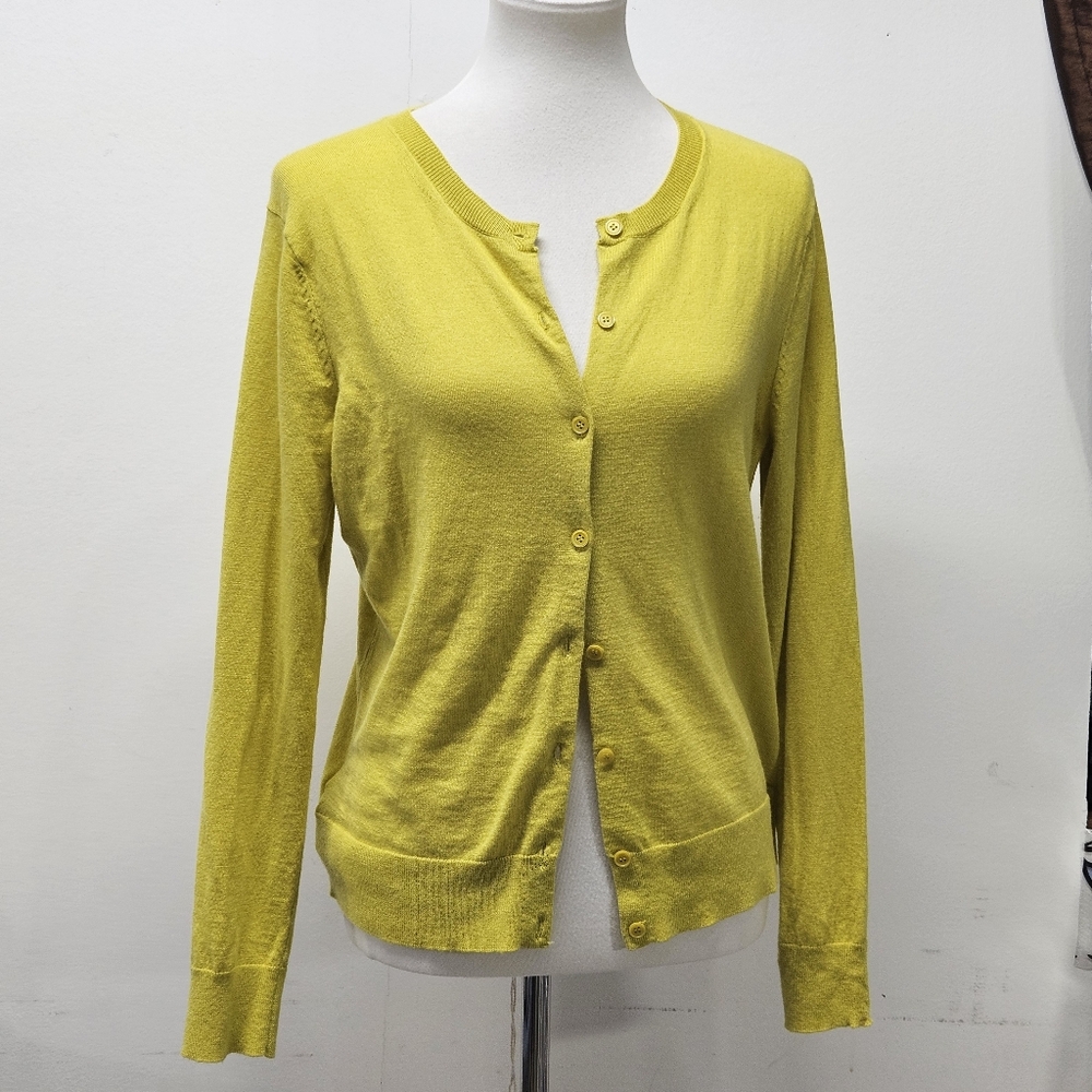 LOFT Yellow Button Front Cardigan Medium Wool Blend Cottagecore Boho Layering
